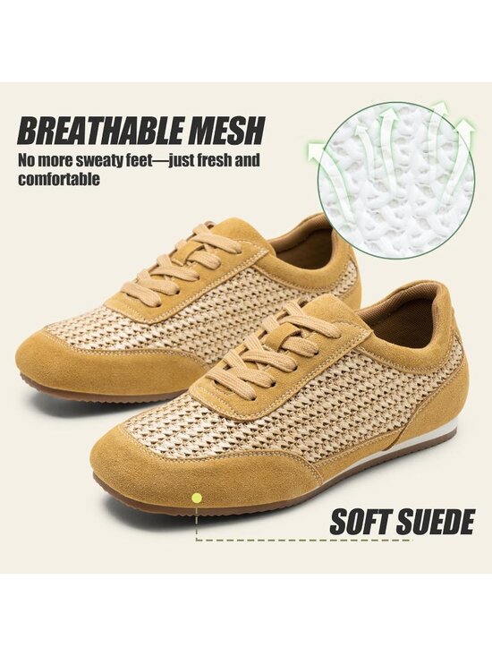 Aayomet Brand Platform Sneakers Ladies Fashion, Size 9, Mesh  Women\'s Brown Faux Leather Lightweight Breathable Mesh Tennis Fashion Sneakers